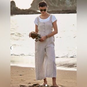 Garnet hill light tan 100% European flax linen jumpsuit